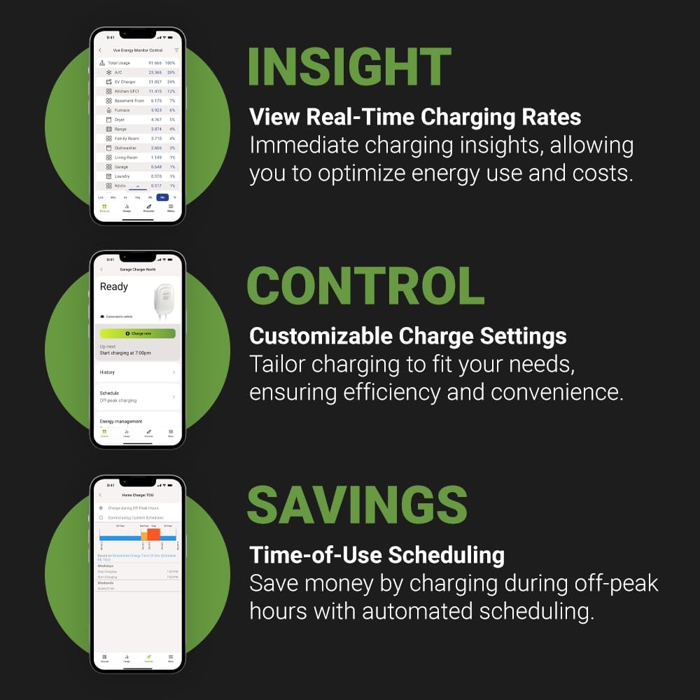 EMPORIA Level 2 EV Charger w/ J1772 Charger, 48 amp, Preconfigured for Hardwired Install with Whip, WiFi Enabled EVSE Level 2 Charger, 24ft Cable, White
