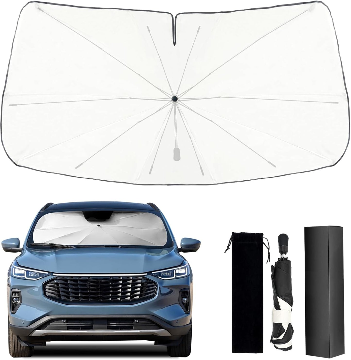 Custom Fit Windshield Sun Shade Umbrella for Ford Escape 2020‑2025 Foldable Front Window Shade, Reflective UV Blocker, Reduces Cabin Temp 20‑30℃, Easy Open Car Sunshield with Storage Bag