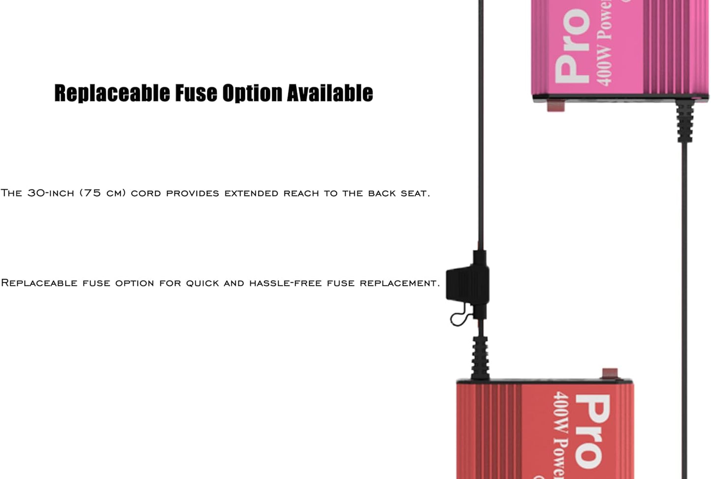 Pro Chaser 400W Vehicle Power Inverter - 12V DC to 110V AC Car Converter, Dual AC Outlets, USB-A QC 18W & USB-C PD 65W Ports, Road Trip Charging Companion with Replaceable in-Line Fuse