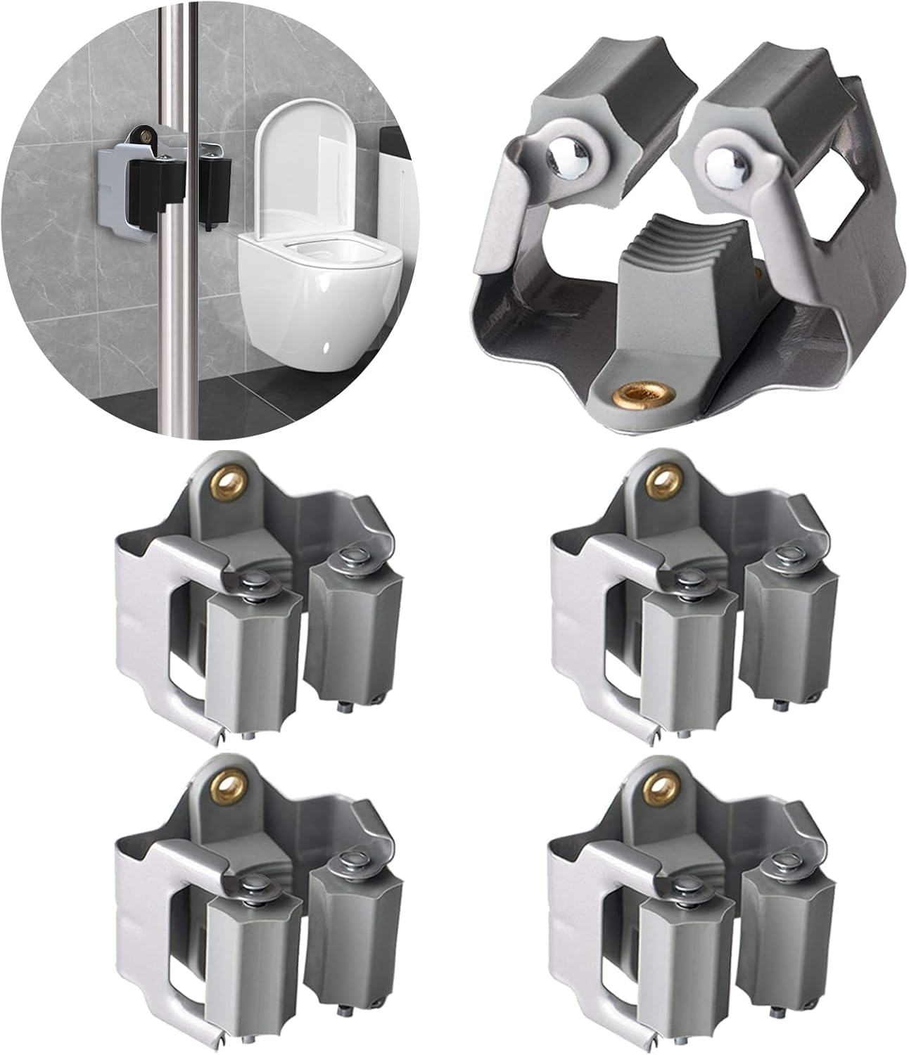 3-H 4 Pack Mop and Broom Holder Big Size Hanging 1 KG Extra,Broom Hanger Wall Mount for Hanging and Organizing Shove Rake Yard Tools in Shed Kitchen Laundry Room Bathroom Garden(grey)