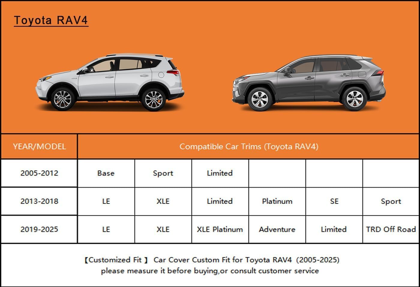 Kayme 6 Layers SUV Car Cover Custom Fit for Toyota RAV4 (2006-2025), Waterproof All Weather for Automobiles,Rain Sun UV Protection.Silver