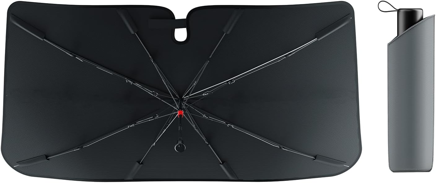 [Updated Version] Car Windshield Sun Shade, [Effective Keep Cool] Spring Structure Umbrella Sunshade for Cars Windshield, Protect from Sun Rays, Heat Damage and Protect Interior