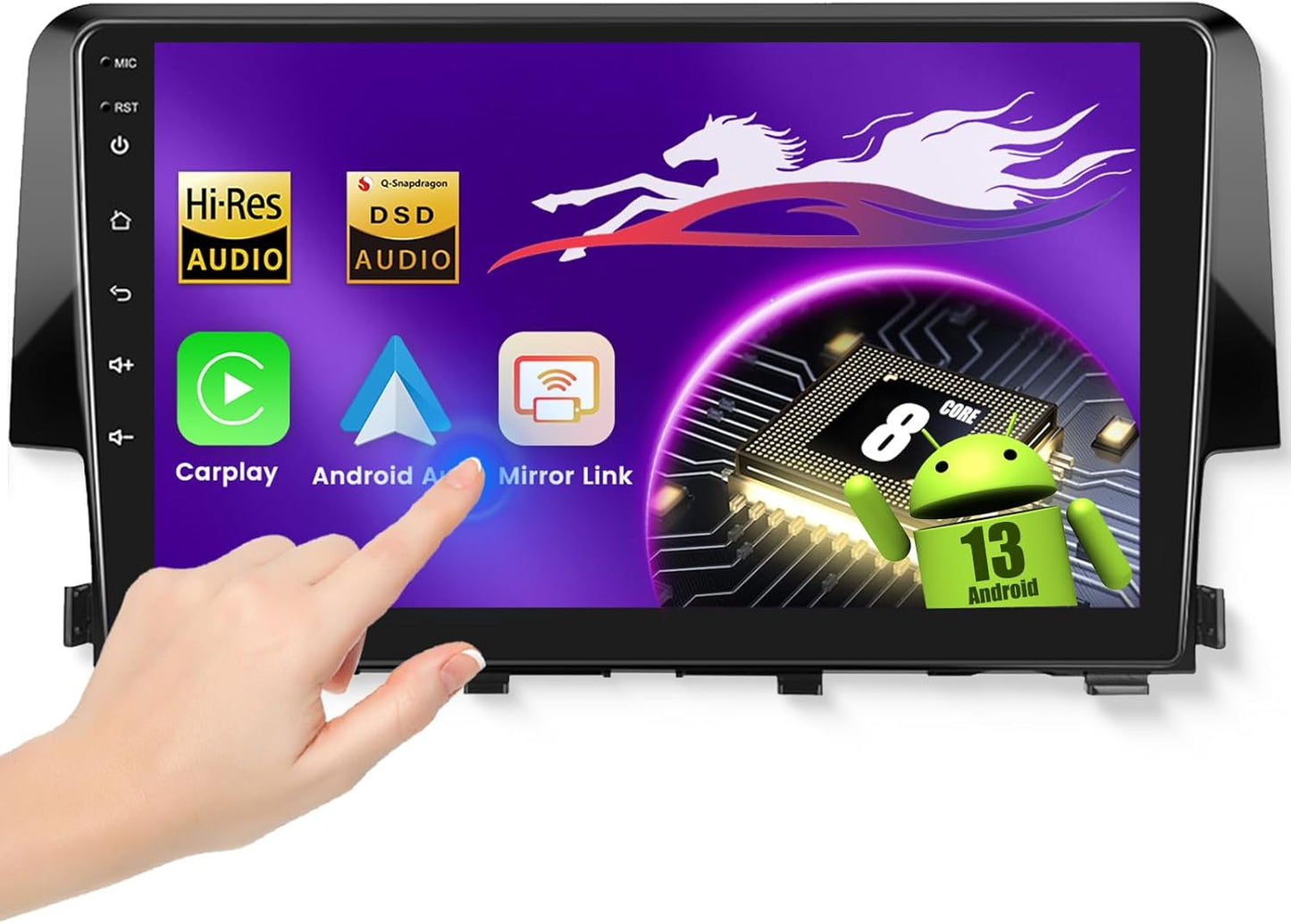 Wireless Carplay Car Stereo for Honda Civic 2016-2020 with 9-Inch Touchscreen, [Qualcomm 8-core 4+64GB] Upriding Android 13 Car Radio Android Auto BT5.1/DSP/Hi-Res Audio/WiFi/SWC/GPS/OTA+Backup Cam