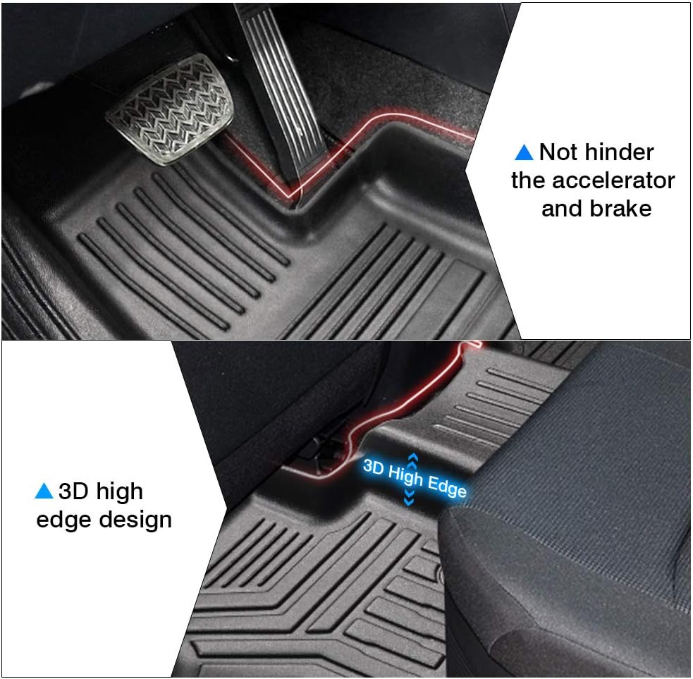 Powerty Floor Mats for 2019-2024 2025 Toyota RAV4 Accessories All Weather Floor Liner 3D TPO 1st & 2nd Row Floor Mat Heavy-Duty Floor Liners(FIT All Models)