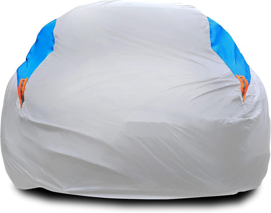 MORNYRAY Waterproof Car Cover All Weather Snowproof UV Protection Windproof Outdoor Full car Cover, Universal Fit for Sedan (Silvery, Fit Hatchback Length(Up to 173 inch)