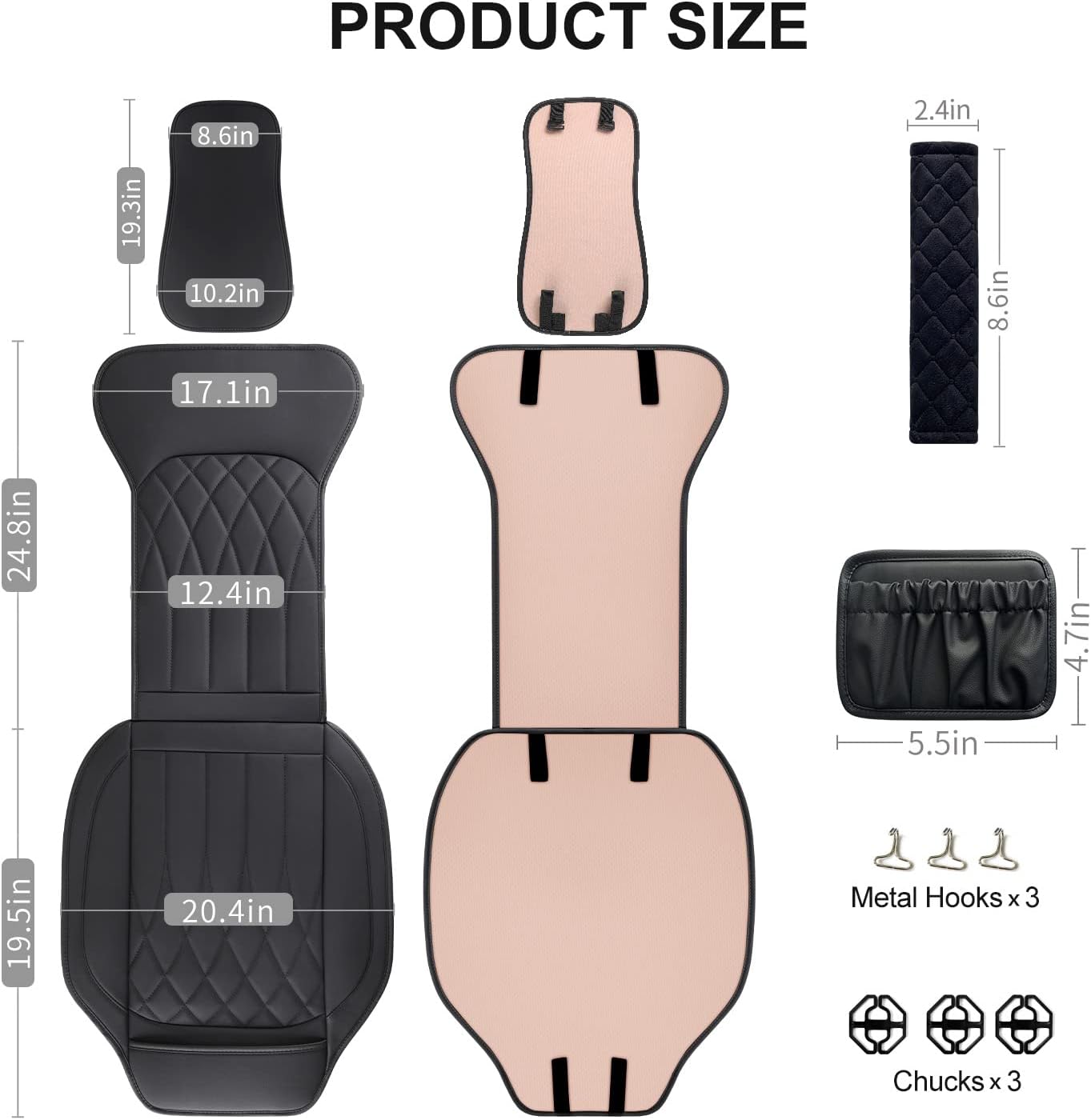 1 Pack Leather Front Car Seat Cover, Universal Sideless Car Seat Protector with Storage Pocket and Seat Belt Pad, Waterproof Automotive Seat Cover Cars Trucks SUV(Black)