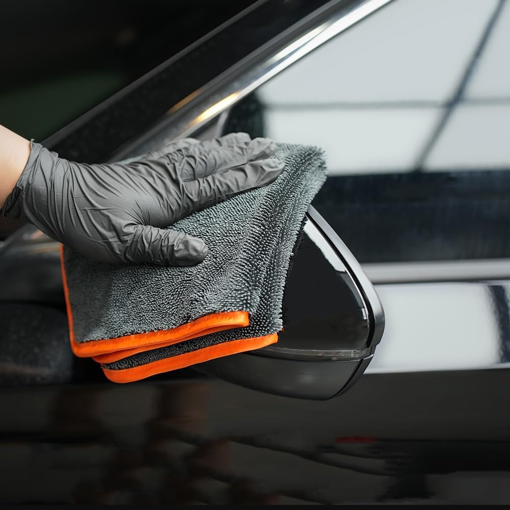 SPTA Microfiber Car Drying Towels, Cleaning Cloth Towels, Twist Pile Rapid Drying Orange Edge Car Microfiber Towels for Car Detailing, Pack of 3, 16.5 x 16.5 Inch, 600 GSM, Gray-MT040