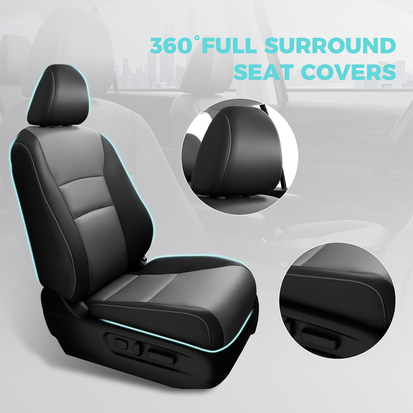 Custom Fit for Honda Pilot Seat Covers - Car Seat Covers Full Set for Pilot LX EX 2016 2017 2018 2019 2020 2021 2022 8 Seats, Leather Automotive Seat Covers, Black Grey