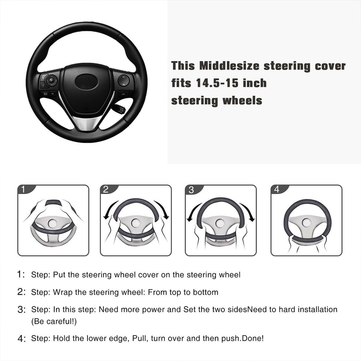 Flying Banner Faux Leather Heavy Duty Inner Ring car Steering Wheel Cover 14.5-15 inches (All Black)