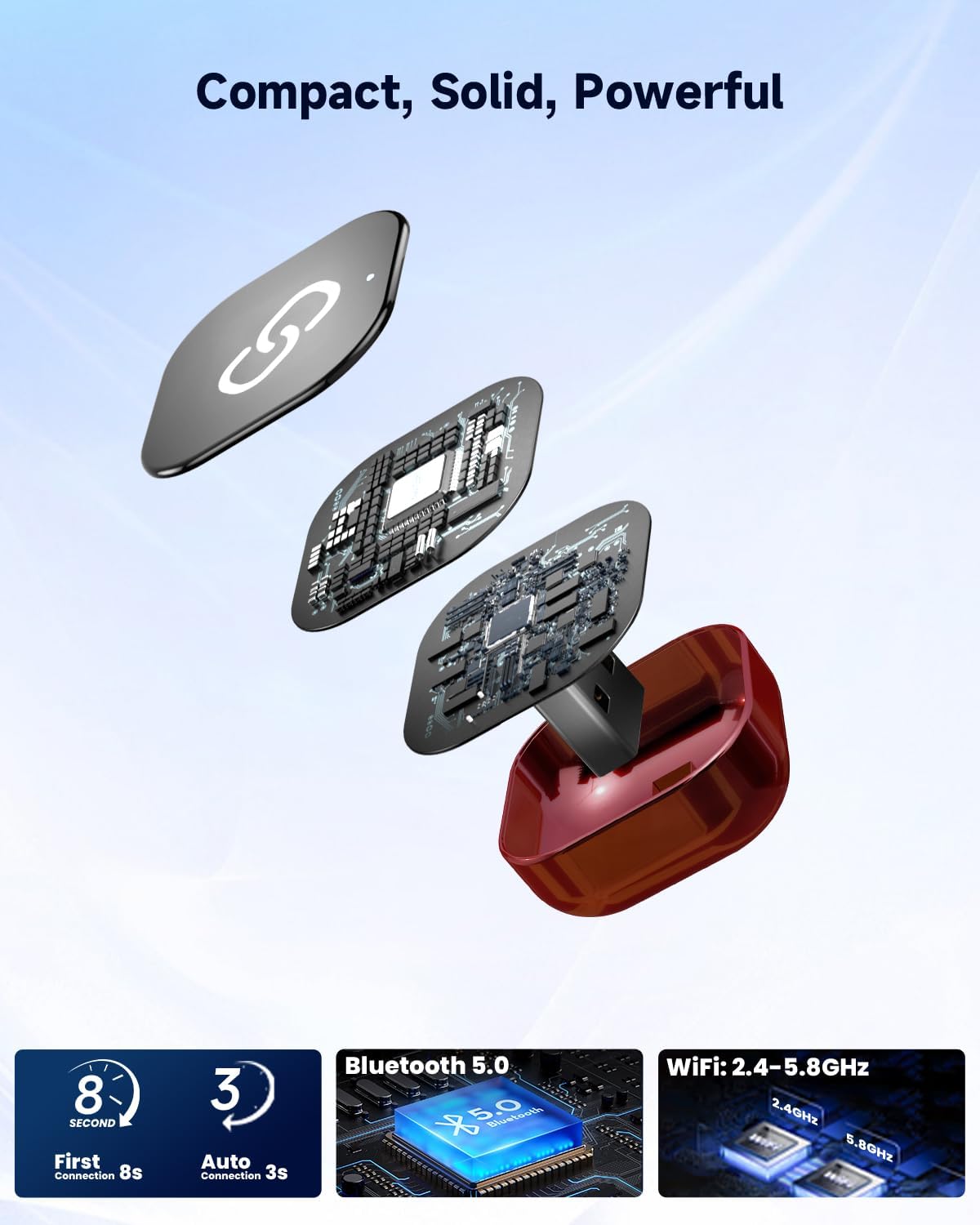 Spedal Wireless CarPlay Adapter for Factory Wired CarPlay – Plug & Play, Auto Reconnect, Mini Metal Design with USB-A & USB-C Cables – Compatible with iPhone 6+ and Cars from 2016 (Red)