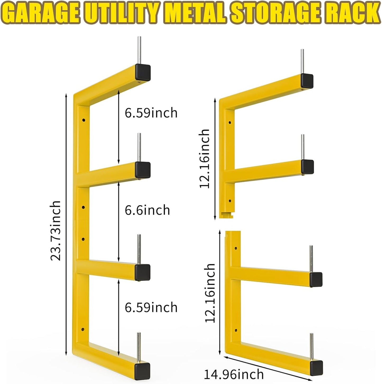 4-Pack Lumber Storage Rack, Wood Storage Racks Wall Mount, Heavy Duty Garage Wood Organizer with 8-Level System, Yellow Utility Rack Organization Up 1600 Lbs, Metal Lumber Shelf for Indoor & Outdoor