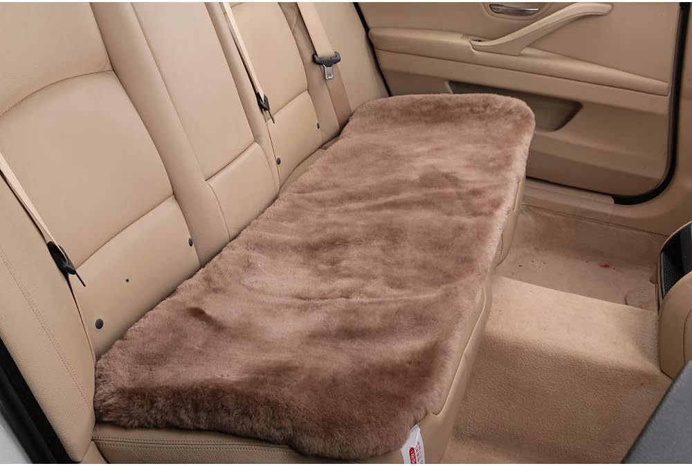 Fluffy Genuine Australia Sheepskin Car Seat Cover for Auto Interior Accessories with Soft Fuzzy Wool Eco-Friendly Natural Fur Non-Slip (Camel, Back)