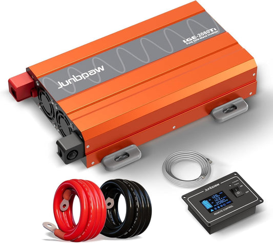 2080W Pure Sine Wave Inverter, 12V DC to 110V/120V AC, 6000W Peak, 5V/2.1A USB, Quiet Fan, Capacitor, Off-Grid Solar Power for RV, Camping, Emergency, Truck (LGE-2080Ti)