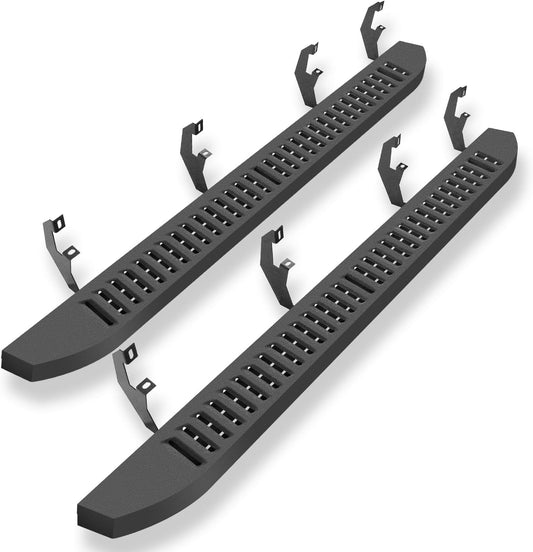 6'' Running Boards – Heavy-Duty Black Carbon Steel with Powder Coating – Compatible with 2019-2024 Silverado Crew Cab (Diagonal Slots)