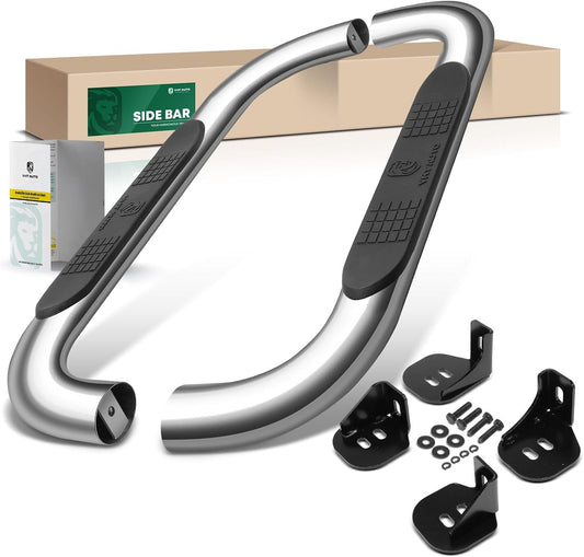 YHTAUTO 4 Inch Running Boards Side Steps Compatible with Chevy & GMC Models - Silverado, Sierra 1500/2500 HD/3500 HD 1999-2018, Standard/Regular Cab, Oval 90° Bent Ends Stainless Steel Polished Chrome