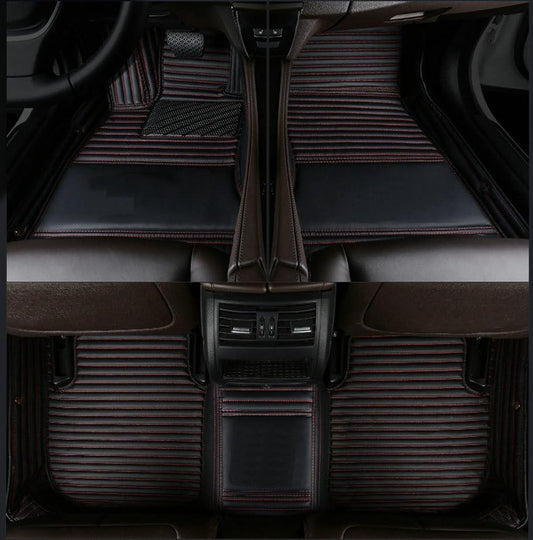 Custom Car Floor Mat Compatible with BMW Mercedes-Benz Toyota Cadillac Lexus Honda Infiniti Nissan Hyundai Kia Audi All Models Cars Sedans SUVs Automotive Mats (Black red Stripe)