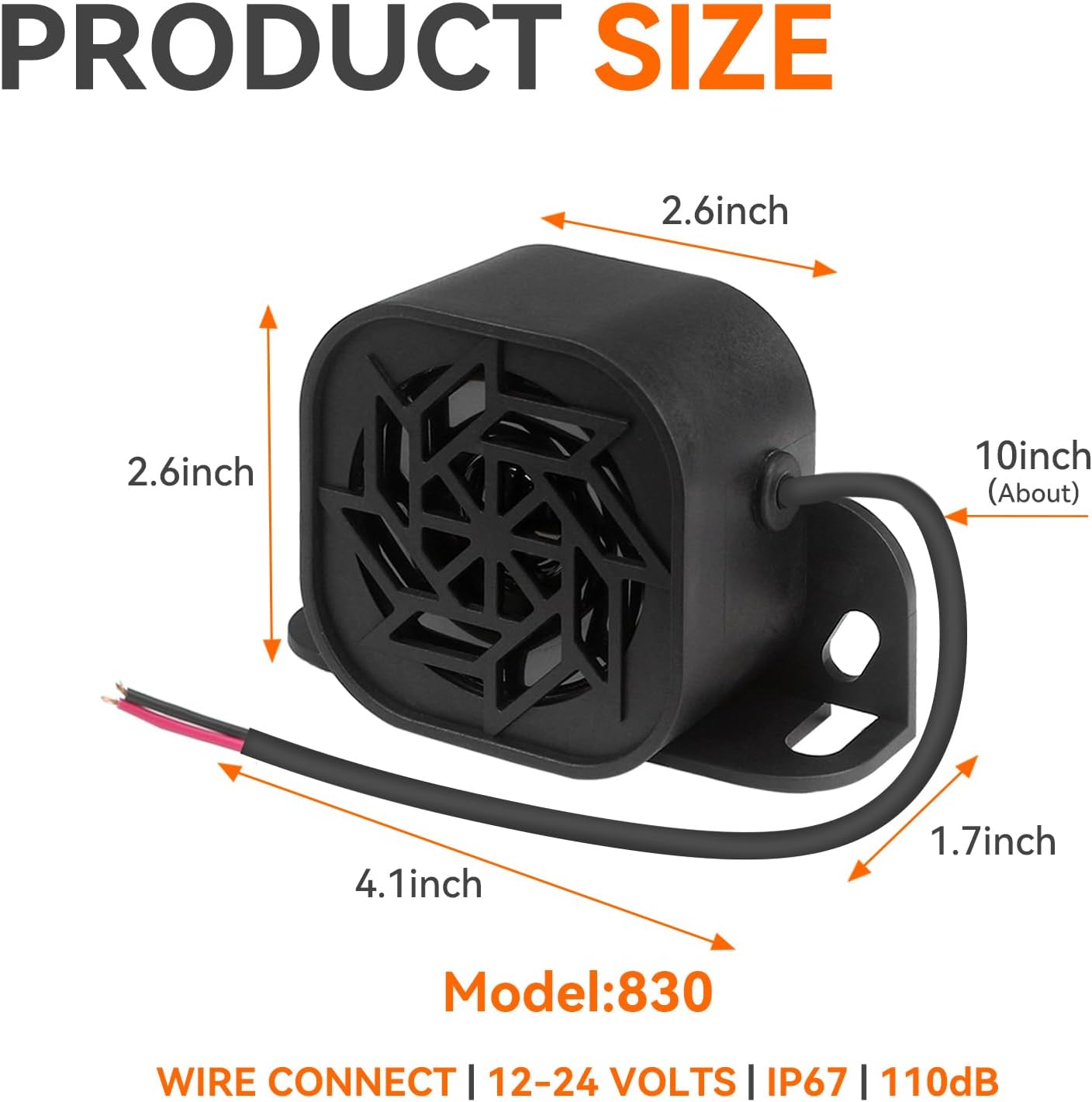 830 Back-up Alarm 12V-24V 110dB IP67 Waterproof Dust-Proof Reversing Warning Alarm with Super Loud Beeper Tone for Truck Van Forklift Car Lorry Agricultural Vehicles