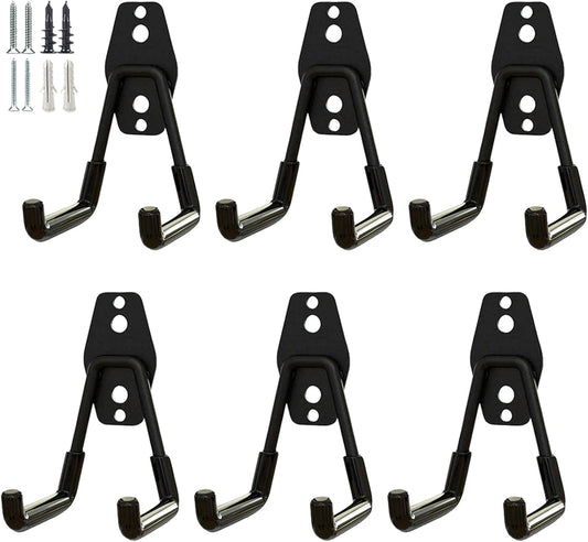 Garage Storage Utility Hooks，Garage Garden Tool Organizer，Steel Wall Mount Hooks, Garden Small U Hooks (6 Pack-Black)