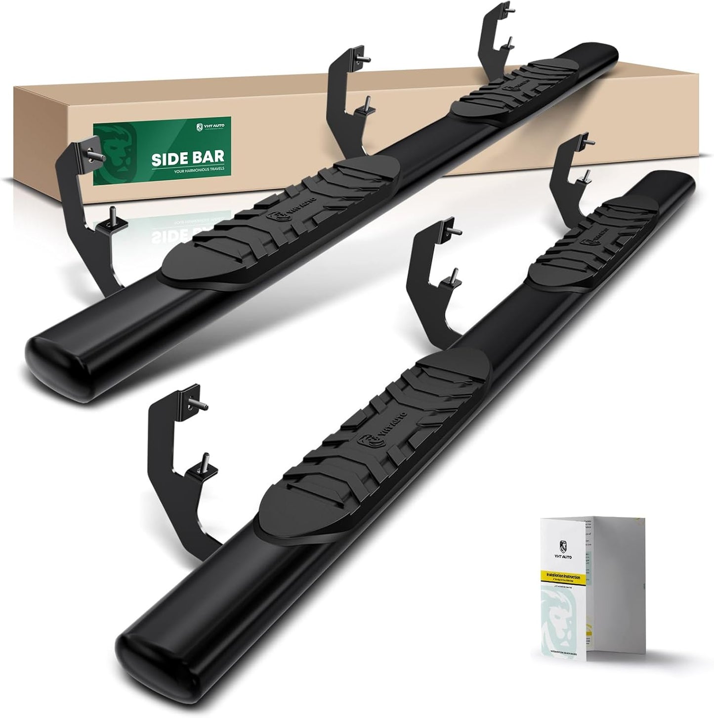 YHTAUTO 5 Inch Running Boards Side Steps Compatible with Chevy Silverado & GMC Sierra 1500/2500 HD/3500 HD 2019-2024, Extended Cab, Oval Straight Carbon Steel Black Powder, Truck Cab Side Step Rails