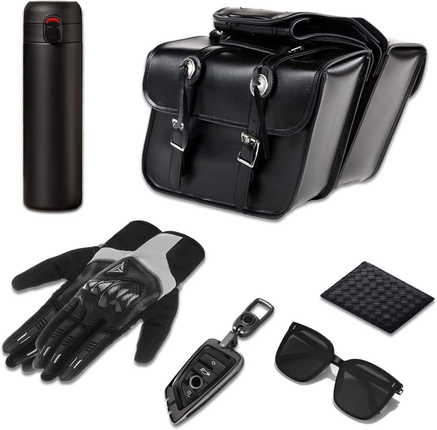 GARGOYLE BELLS Motorcycle Saddle Bags Leather Motorcycle Luggage Bag with Gun Holsters For Softails Sportsters and Choppers Tool Bags (Black Leather, 14" x 8" x 11")