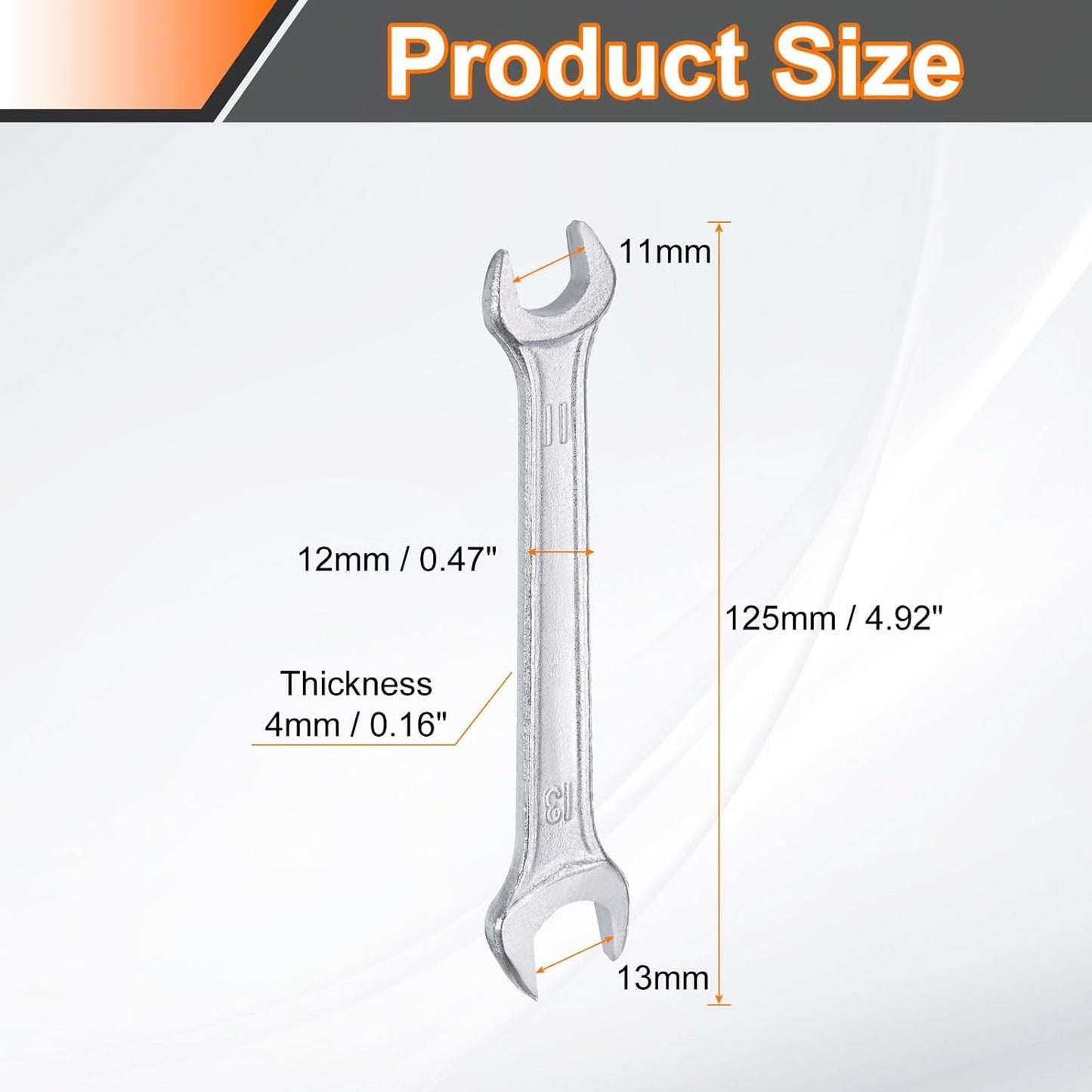 HARFINGTON 2pcs Double Open End Wrench 11mm x 13mm Metric 15 Degree Offset Angle Small Flat Head Wrench Galvanizing Open Ended Spanner for Automotive Repair Furniture Assembly