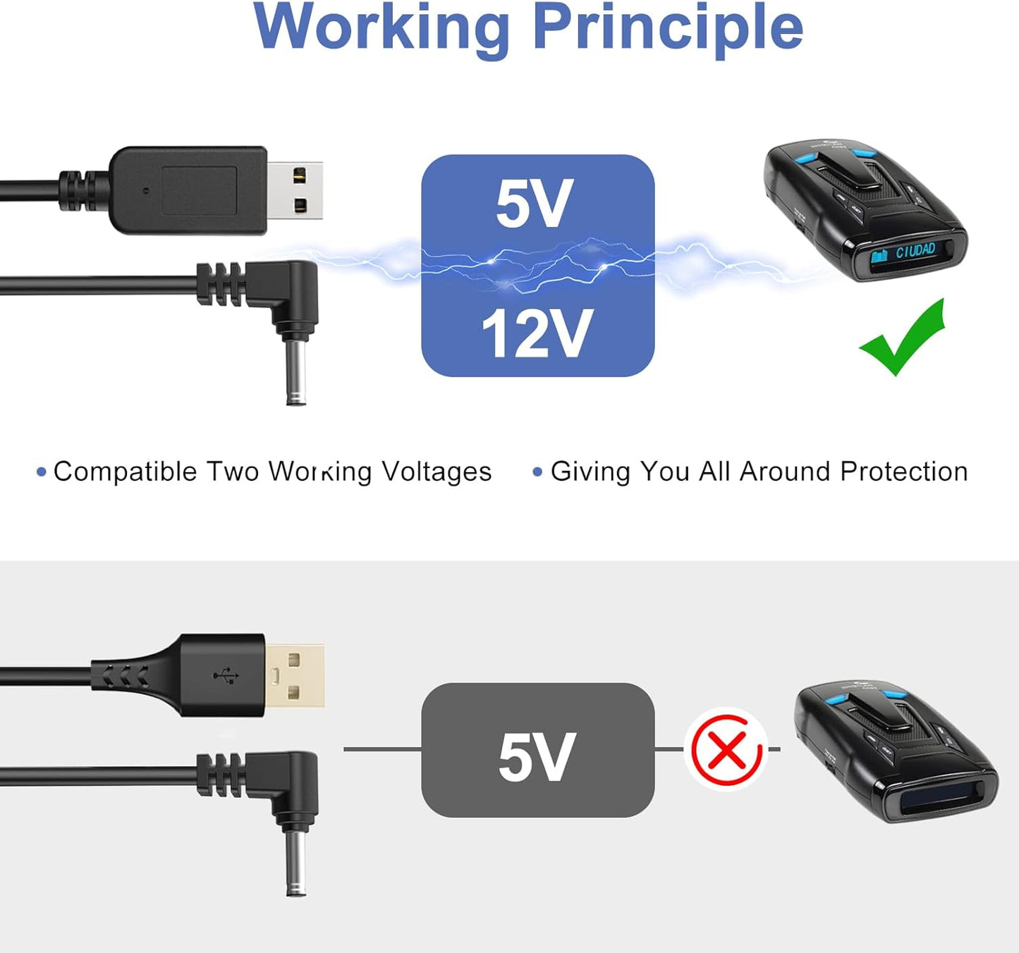 Radar Detector Power Cable, USB to RJ11 DC3.5 Cable,Replacement Radar Detectors Power Cable,for Cob'r'a Unide Radenso Pro M Whistler Radar Detector (DC3.5-3.3FT)