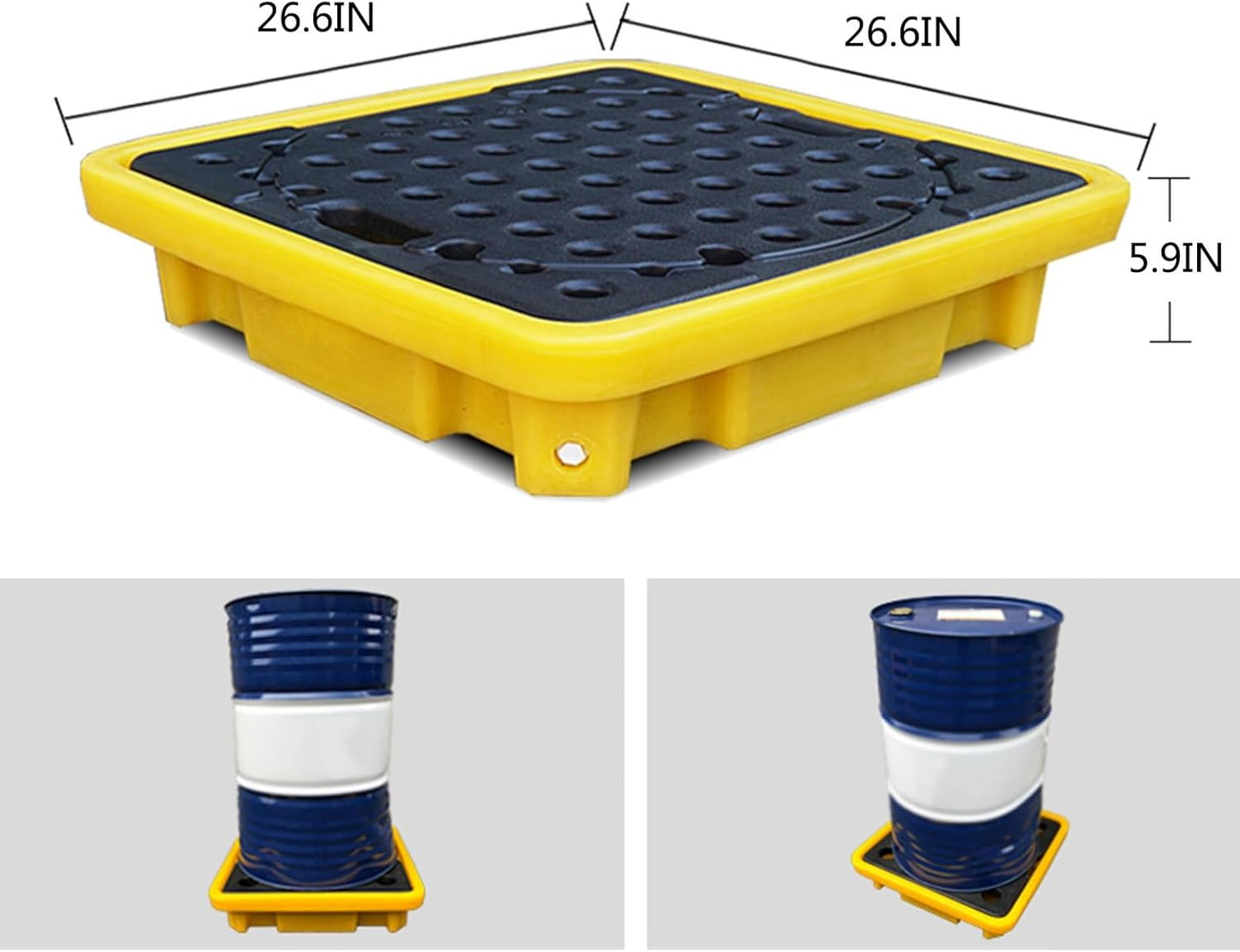 2 Drum Containment Spill Pallet, Polyethylene Low Profile Paint Bucket Tray, Industrial Garage Storage Detachable Shipping Leakproof Platform (Color : Yellow-2 Pack, Size : 26.6"x26.6"x5.9"