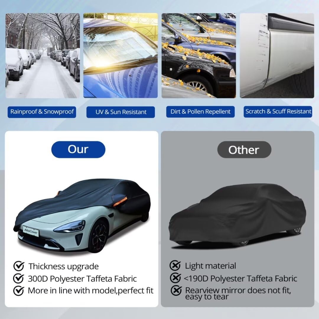 6 Layer Heavy Duty Car Cover Waterproof All Weather Protection with Cotton Liner, Universal Fit Audi A8, Lexus LS500, Jaguar XJ,Benz S-Class