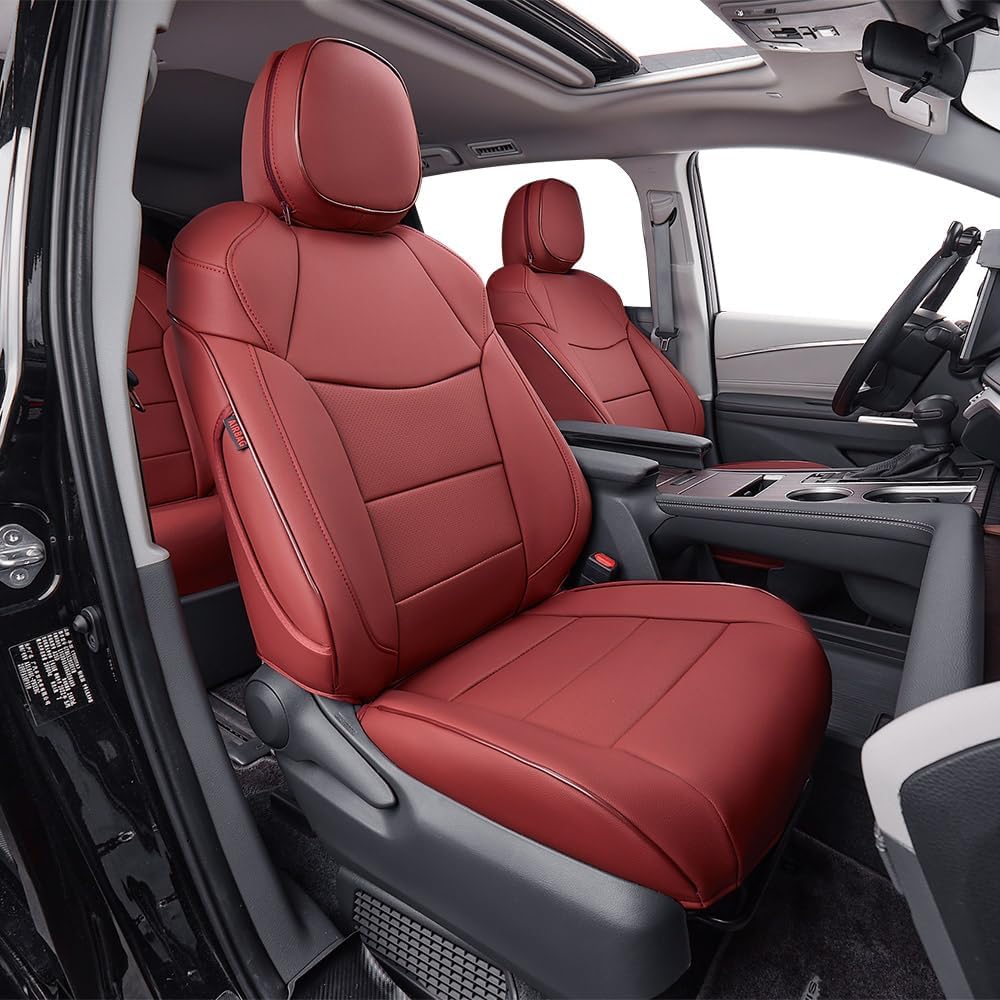 EKR Sienna Seat Covers for 2021 2022 2023 2024 2025 Toyota Sienna LE, XLE,8 Seats,2nd Row 4/2/4 Split,Waterproof Seat Covers Full Set for Trucks,Car Seat Protectors - Three Row,Leather (Burgundy)