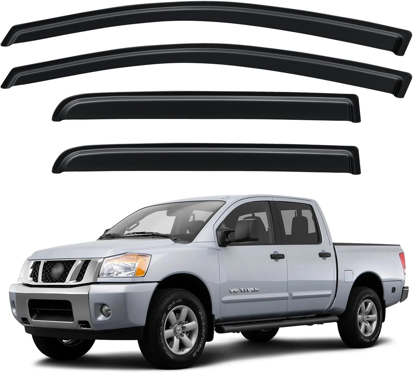 Window Visors Rain Guards Shield for 2004-2015 Nissan Titan Crew Cab, Out-Channel Window Vent Wind Deflectors Visors Shades for 04-15 Nissan Titan Crew