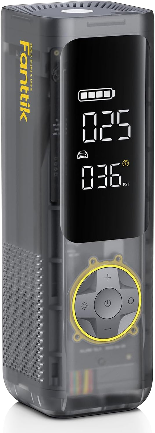 Fanttik X8 APEX Tire Inflator Portable Air Compressor, 1 Min Fast Inflation, 150PSI Cordless Tire Inflator with LED Dual Screen, Suitable for Car, Bike, Motorcycle, Up to 26.3″ Tires, Mechanical Gray