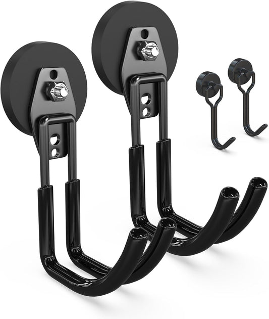 3-H Heavy Duty Magnet Garage Hooks 2 Pack, J Shape Strong Magnetic Hooks for Hanging Cordless Power Drill, Utility Magnetic Tool Holder for Metal Cabinet, Steel Pegboard, Toolbox, Garage(Black)