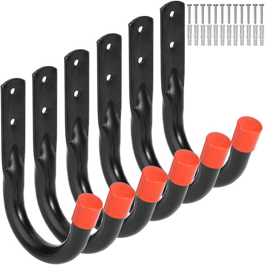 Wall Mount Utility Hooks Heavy Duty Steel Garage Storage Hanger Multi-Tools Holder Hanging Organizer (6 Pcs Black 4" Small J Hook)