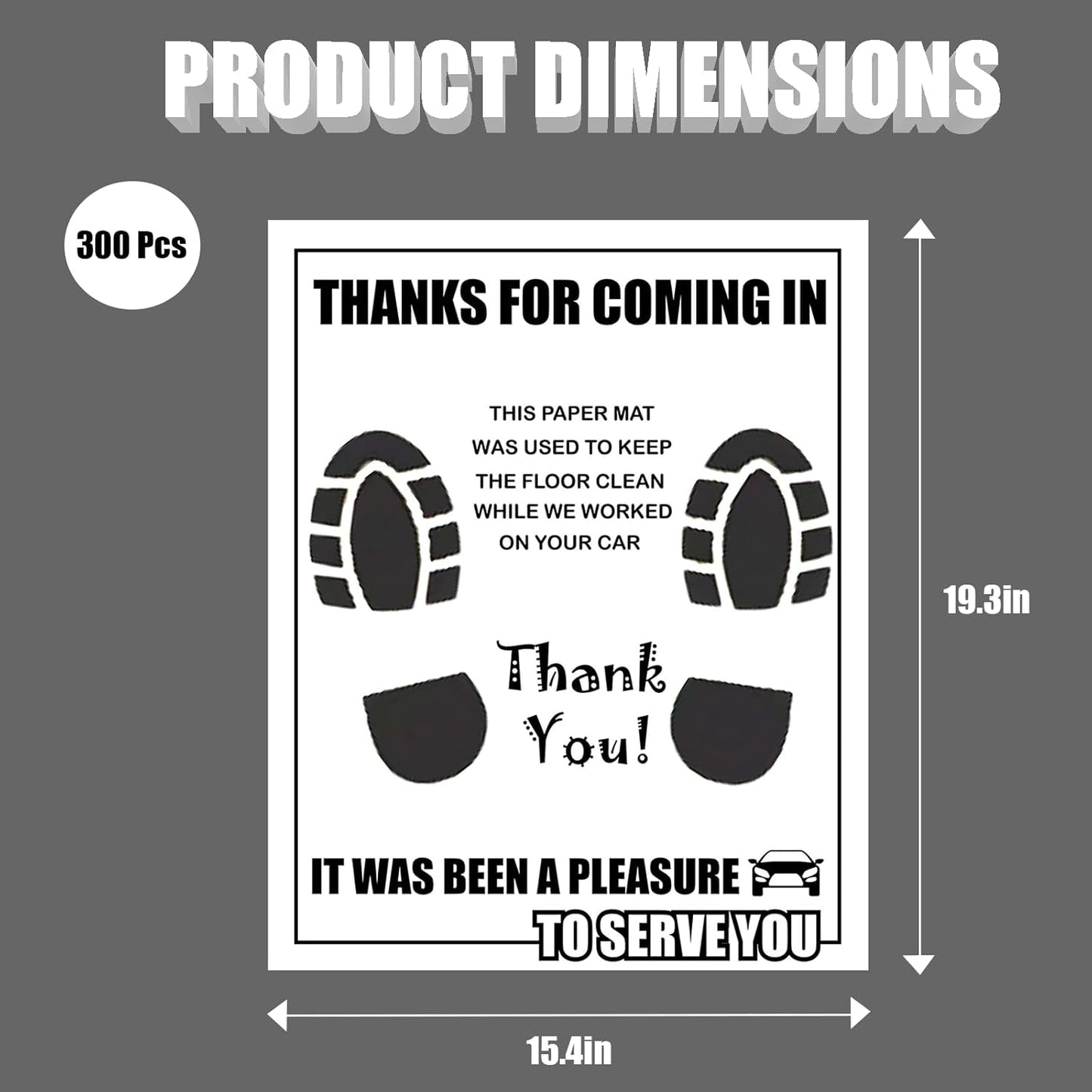 300 Pcs Car Paper Floor Mats, Disposable Automotive Floor Mats for Car Detailing with Footprint Words, White Car Foot Pads Protective Papers (19.3" x 15.4")