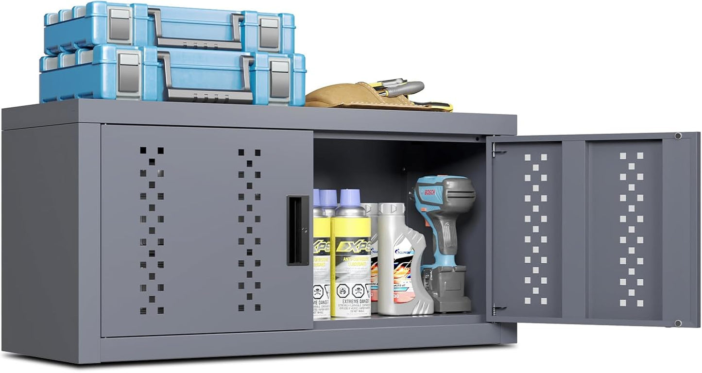 Metal Wall Storage Cabinet Steel Wall Mounted Garage Storage Cabinet with Doors for Basement Utility Room Warehouse Kitchen