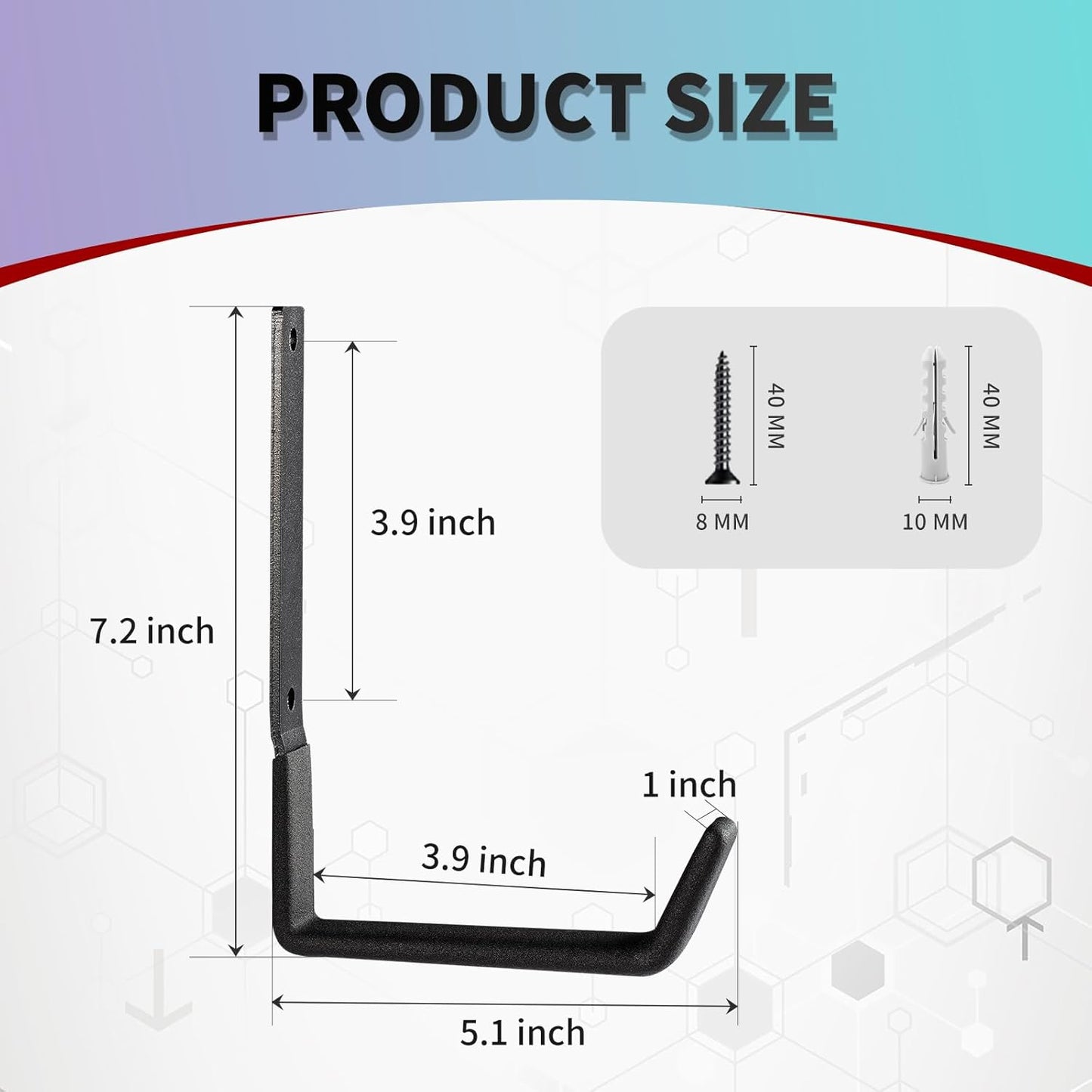 Heavy Duty Steel Hooks - Wall Mount Utility Hooks for Garage & Garden, Hose Hanger & U Hooks (4, Large)