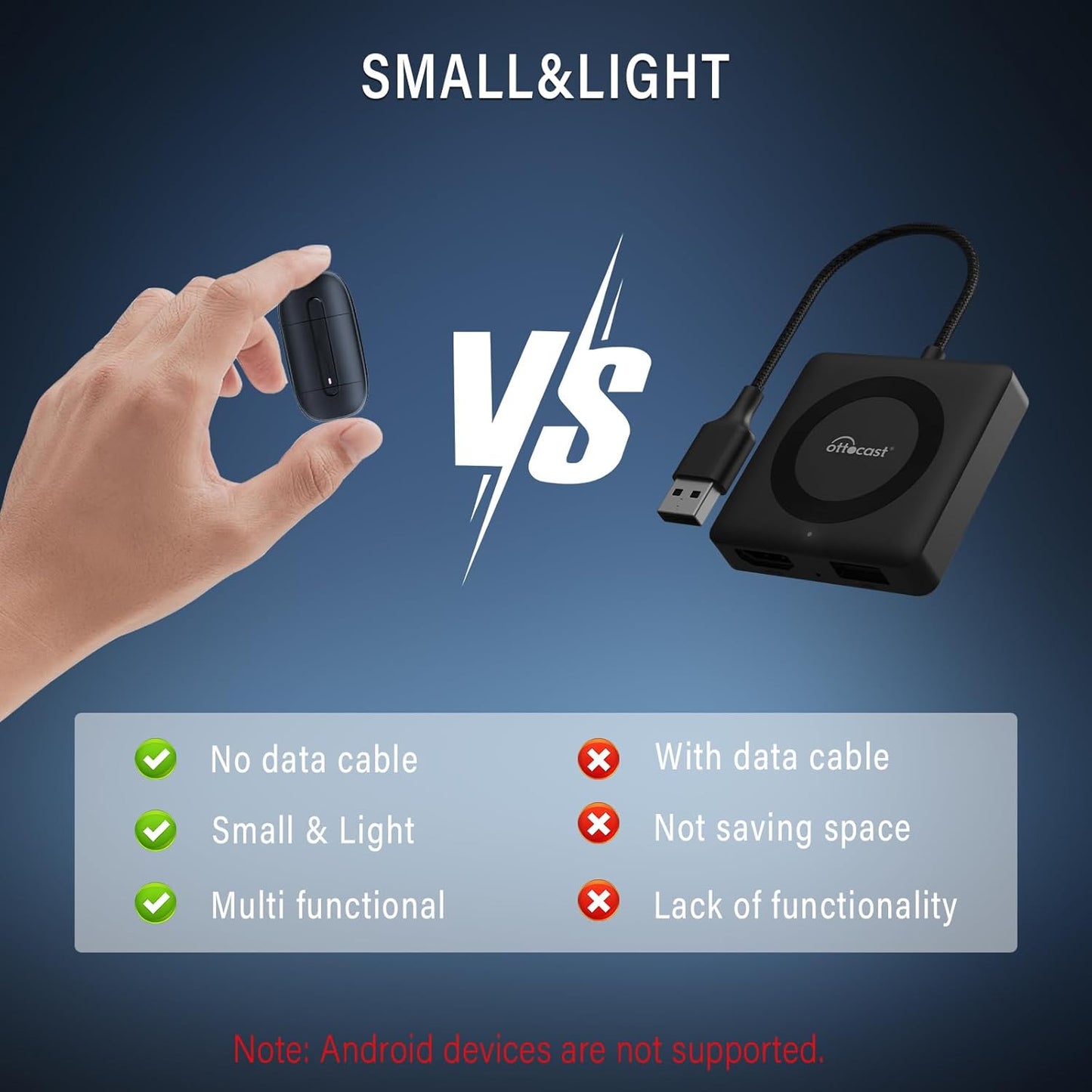 Wireless Carplay Adapter for iPhone, Easy to Upgrade Wired CarPlay to Wireless, Plug & Play, Mini Size with USB A & Type-C, Wireless Control Adapter for Cars from 2017 and iOS 10+ (Black)