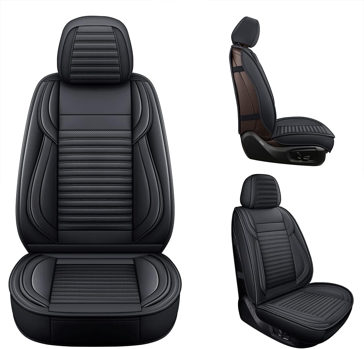 LINGVIDO Car Seat Covers, Breathable and Waterproof Faux Leather Automotive Seat Covers for Cars SUV Truck Sedan,Universal Anti-Slip Driver Seat Cover with Backrest (Front Seat, Black)