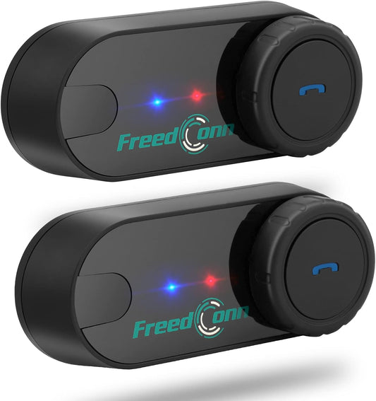 FreedConn TCOM VB Motorcycle Helmet Bluetooth Headset, Motorcycle Communication Systems with CVC Noise Cancellation, Stereo Music, 3 Riders 0.5mi/800m intercom, 12Hrs Intercom, IP65, 2 Pack