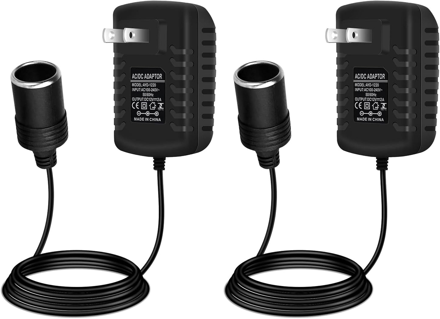 inShareplus 12V 2A 24W AC to DC Converter, 12 Volt Car Cigarette Lighter Adapter to Wall Outlet, 110V to 12V Power Supply for Car Devices, 2 Pack