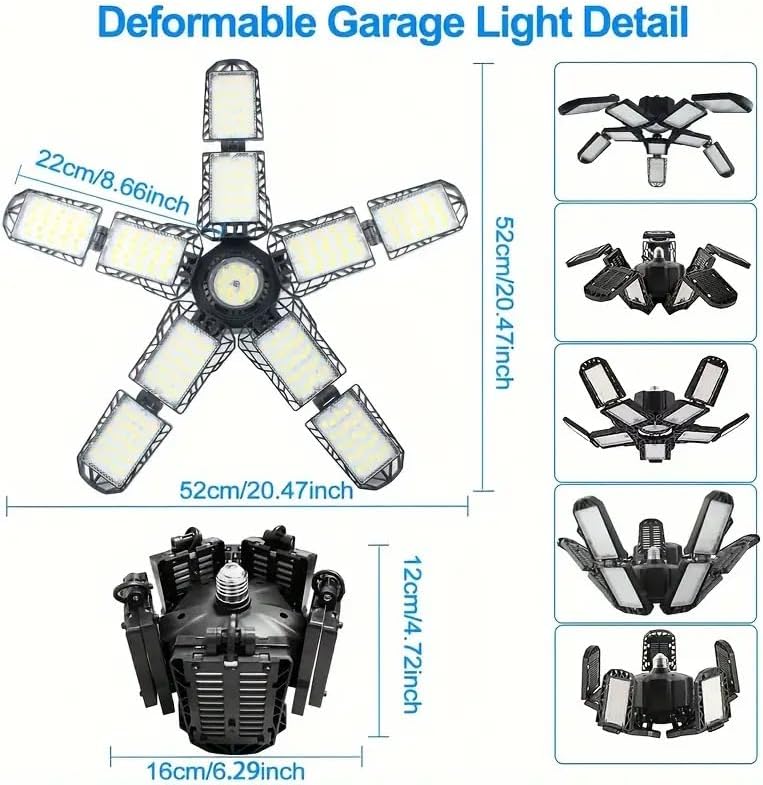 2 Packs LED Garage Light, Super Bright Screw in E26/E27 Ceiling Shop Work Lamp, 260W 26000 Lumen Deformable Basement Bulb Fixture with 10+1 Adjustable Panels, Lighting for Workshop, Attic