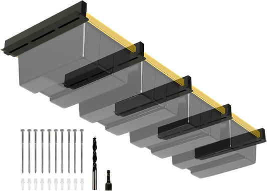 Overhead Garage Storage Rack 4-Bin, Heavy Duty Ceiling Racks w/ 400 LBS Load Capacity for Utility Bin, Powder Coated Tote Rack for Garages, Sheds, Storerooms,(5 PCS, for 4 Bins)
