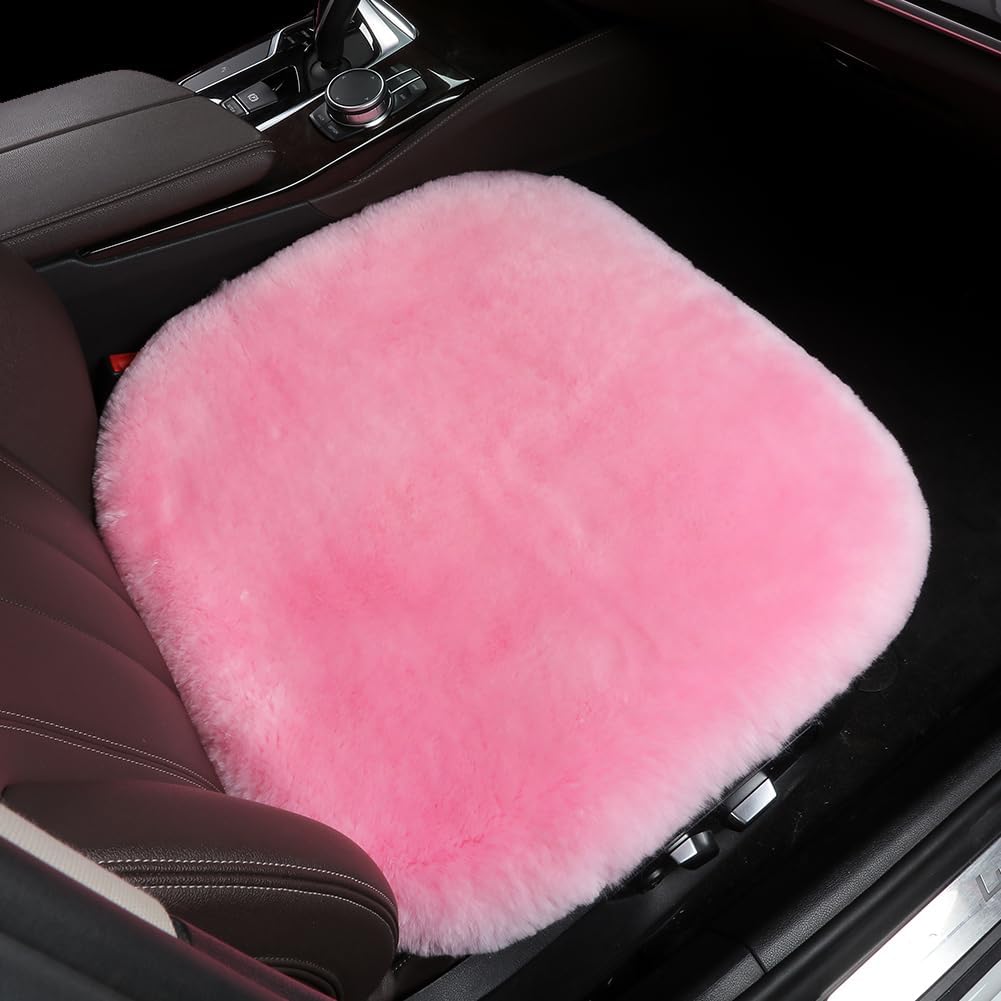 LLB Genuine Sheepskin Car Seat Cushion Seat Covers for Cars Trucks SUV Comfort Seat Protector Pad for Car Driver Seat Car Accessories for Women 19.2 X 19.2 in (Pink, Front Seat Cushion-1 Pc)