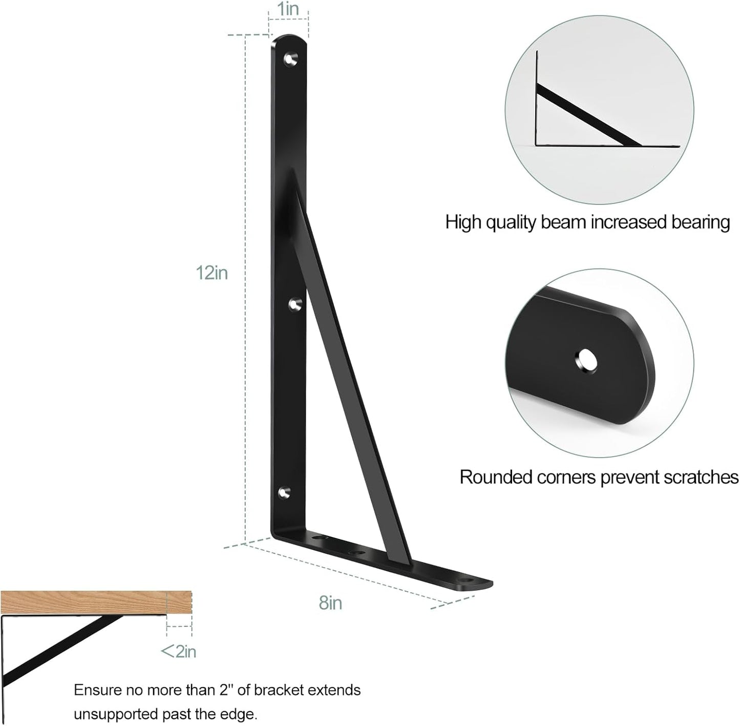 6 Pack L12 x H 8" Black Heavy Duty Shelf Brackets with Screws Metal Shelf Brackets Shelf Support Angle Brackets for Shelves L Brackets Heavy Duty Floating Shelf