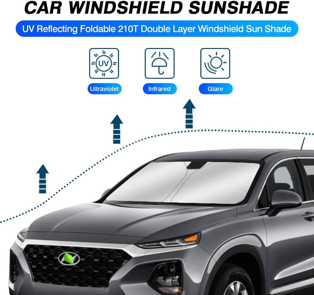 KUST Windshield Sun Shade Hyundai Santa Fe 2013-2018 Accessories Custom Fit for Window Sun Visor Protector Foldable Blocks UV Rays Keep Your Car Cooler