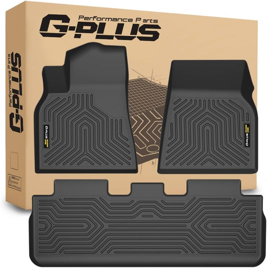 G-Plus Floor Mats 3PCS Compatible with Tesla Model Y 2020-2024(Fit 5-Seat, NOT Fit 7-Seat),TPE All Weather Full Cover Protection 1st & 2nd Row Floor Mats Accessories Black