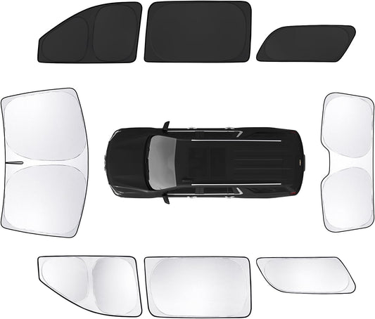 8pcs Car Window Shades for GMC Yukon XL&Chevy Suburban 2021-2026 Accessories,Windshield Side Rear Full Sunshade,Sun Visor UV Blocking, Privacy Protection and Blackout for Camping Outdoor