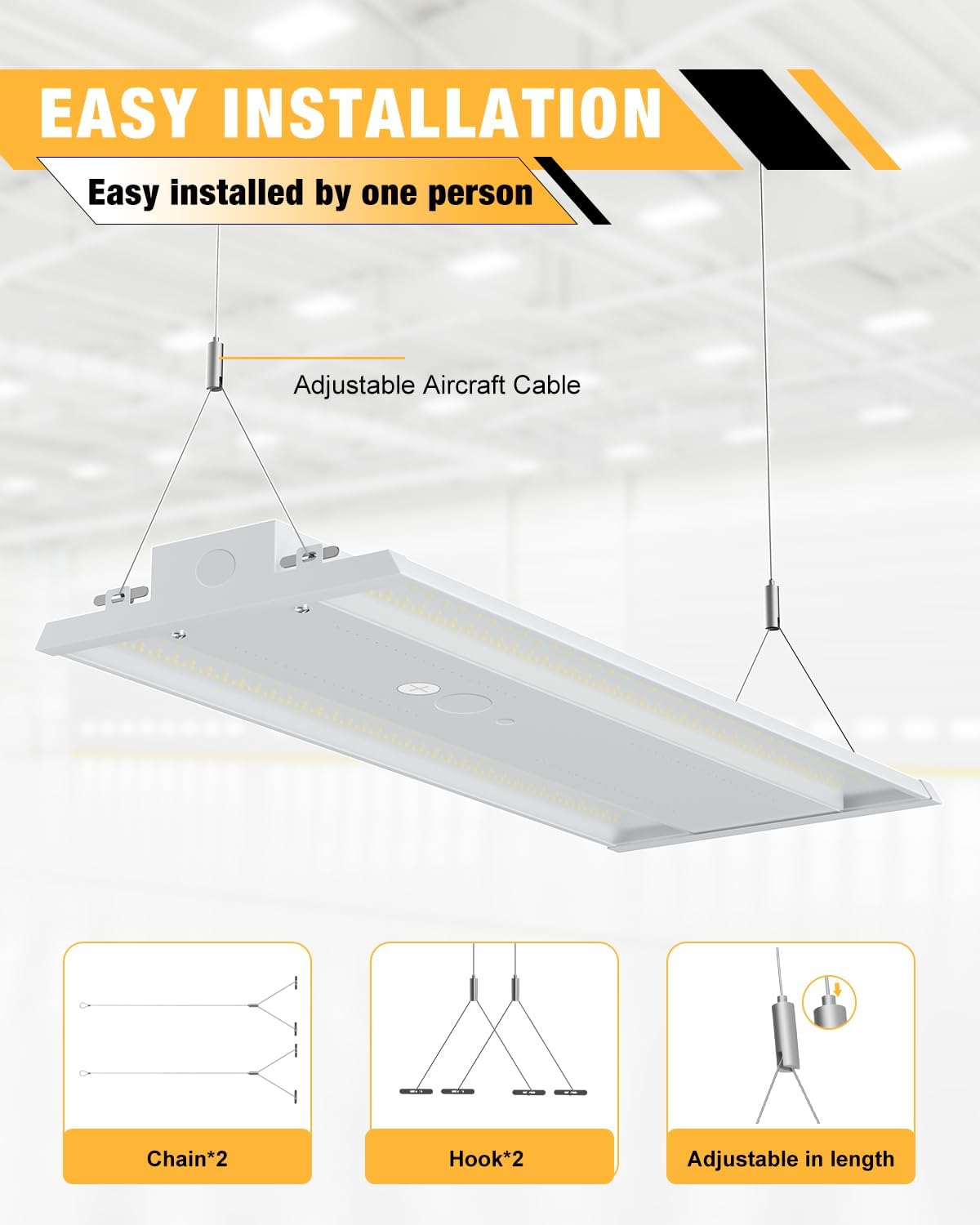 400W LED Linear High Bay Light, 60000LM Linear High Bay Shop Light Commercial 120-277V, 5000K for Warehouse, Garage Factory, UL Listed, 5 Years Warranty