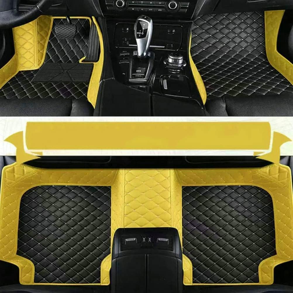 Custom All-Weather Protection Luxury Leather Floor Mats for Cars SUVs Trucks According Anti-Slip Leather Floor mats ﻿ (21,Yellow and Black White)