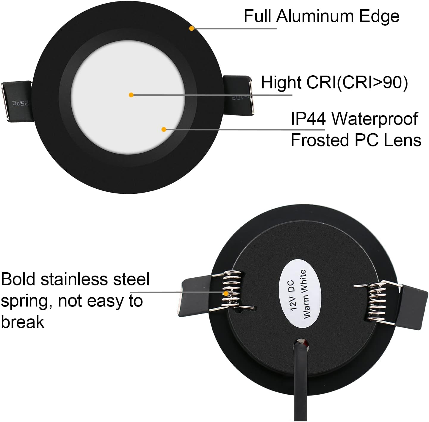 12 Volt LED Puck Light RV Boat Recessed Ceiling Light Super Slim LED Panel Light with Hole Puncher DC 12V 3W Full Aluminum Downlights 6 Pack,2700-3200k